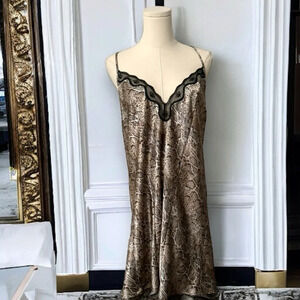 Vintage satin animal  print lace trimmed slip dress 1x